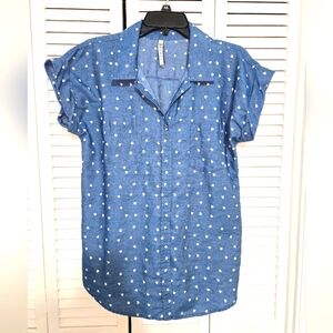 R n B Women's 1X Button-down Heart Print Blouse